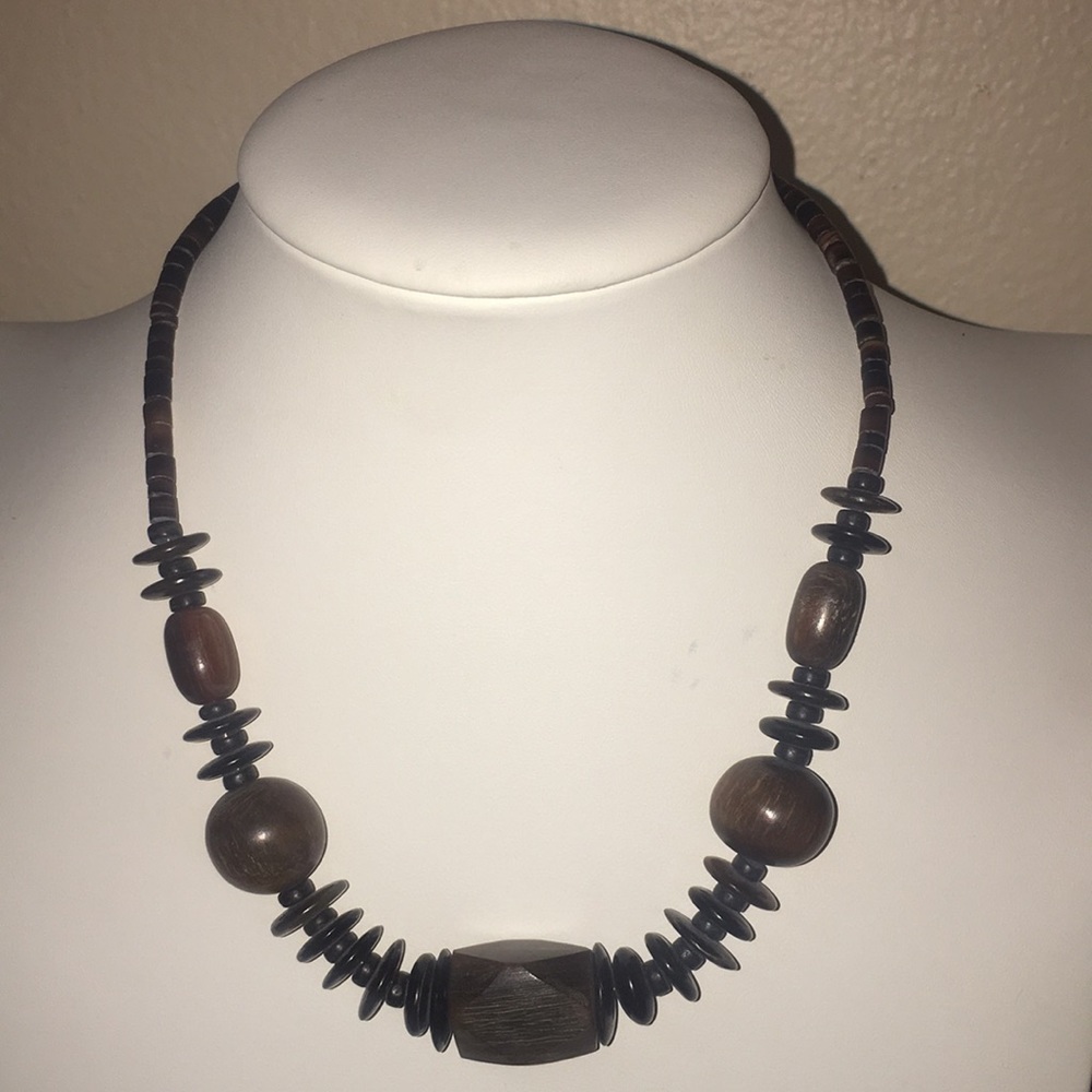 Tropical Vintage Tribal Wood Statement Necklace